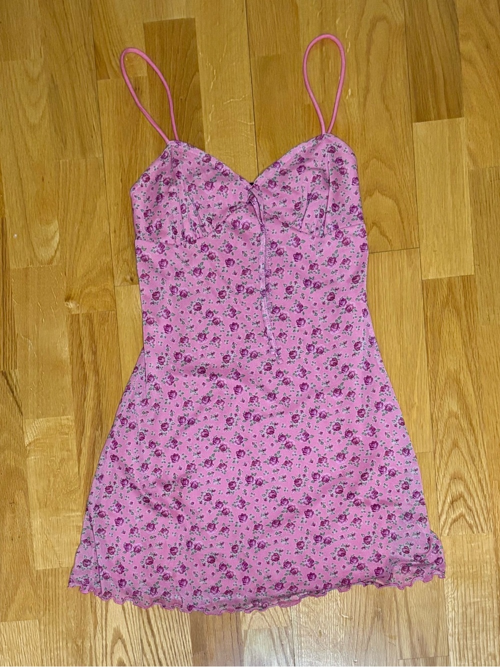 Pink Floral Urban Outfitters Slip Summer Dress with Spaghetti Straps Size XS